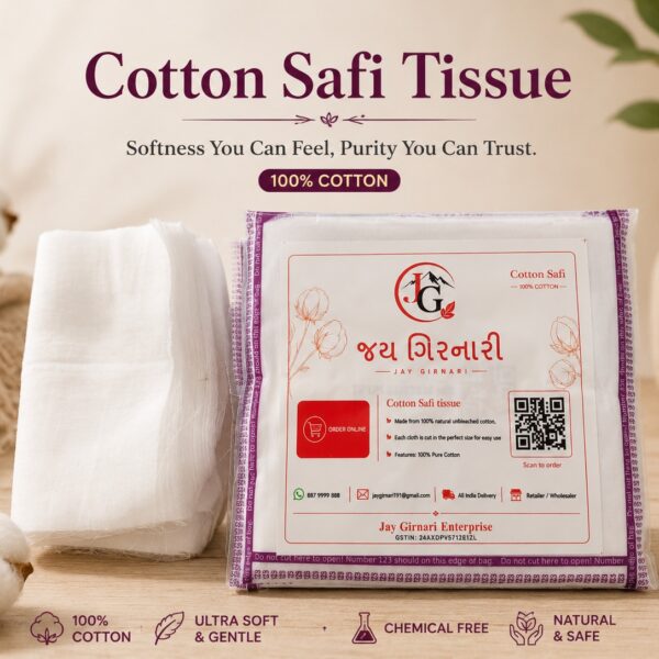 Cotton Safi Tissue packet with an unfolded pure cotton tissue cloth